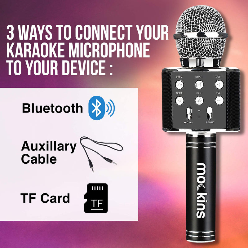mockins Wireless Bluetooth Karaoke Microphone with Built in Bluetooth Speaker All-in-One Karaoke Machine | Compatible with Android & iOS iPhone - Black Color