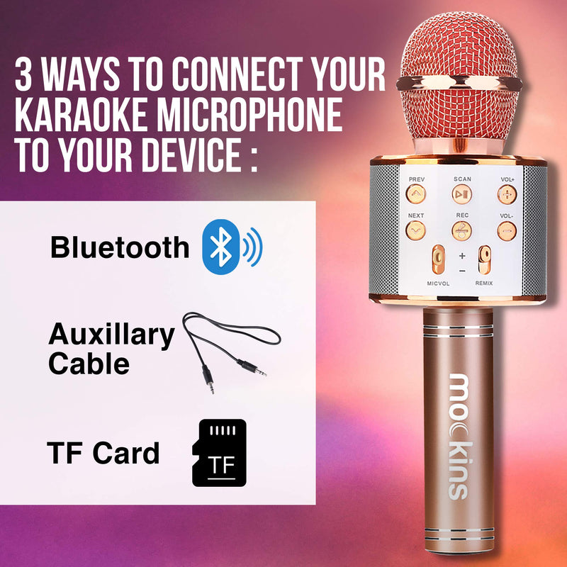 mockins Wireless Bluetooth Karaoke Microphone with Built in Bluetooth Speaker All-in-One Karaoke Machine | Compatible with Android & iOS iPhone - Rose Gold Color