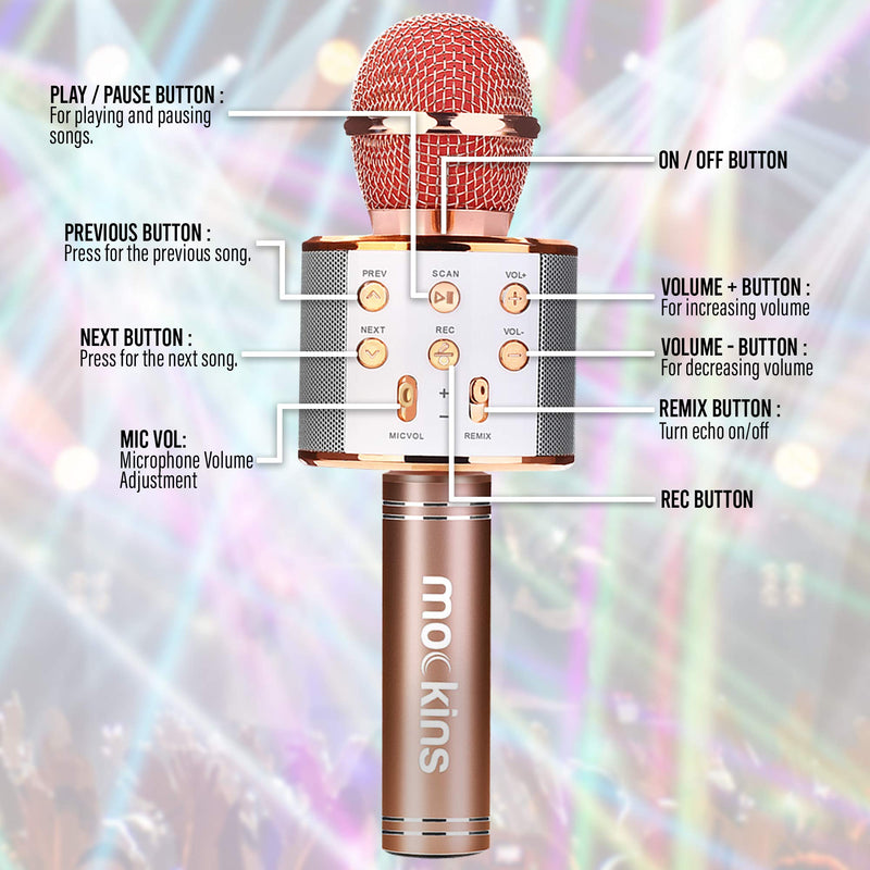 mockins Wireless Bluetooth Karaoke Microphone with Built in Bluetooth Speaker All-in-One Karaoke Machine | Compatible with Android & iOS iPhone - Rose Gold Color