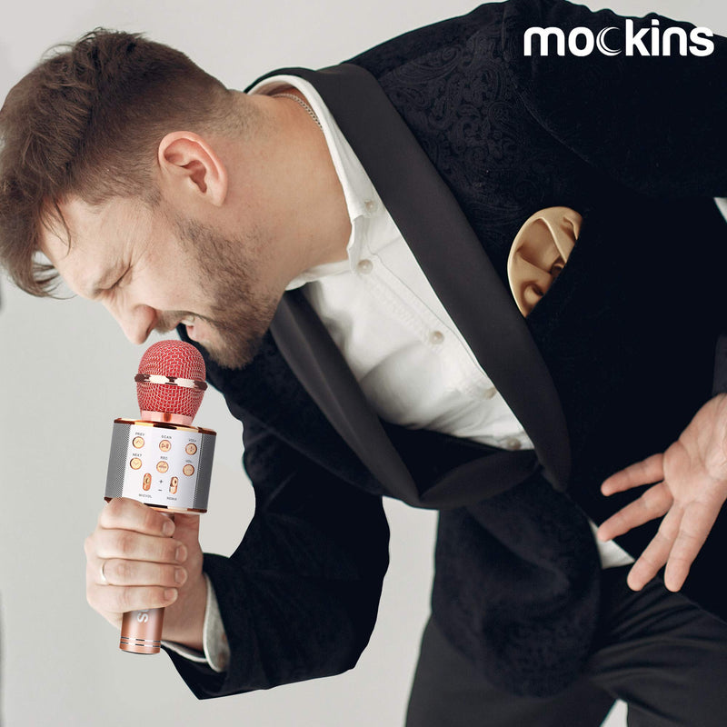 mockins Wireless Bluetooth Karaoke Microphone with Built in Bluetooth Speaker All-in-One Karaoke Machine | Compatible with Android & iOS iPhone - Rose Gold Color