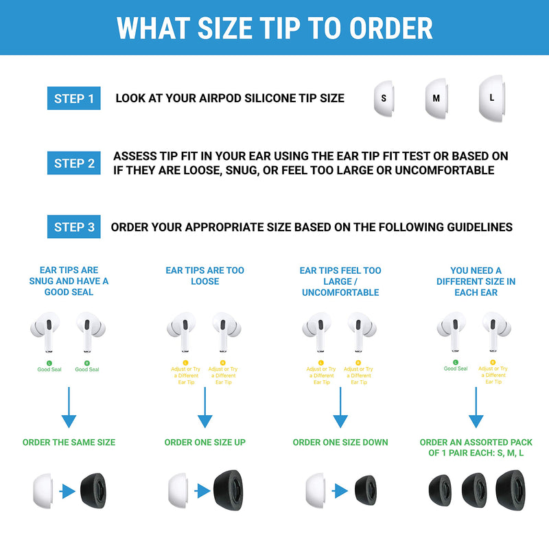 Comply Foam Apple AirPods Pro 2.0 Earbud Tips. Comfortable. Clicks On. Stays Put. Noise Canceling. Fits in Charging Case (Large, 3 Pairs) Large