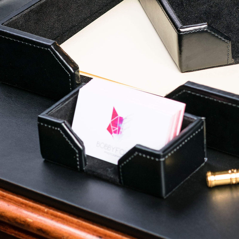 Dacasso Black Bonded Leather Business Card Holder