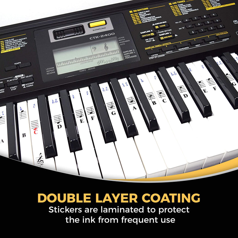 QMG Piano Stickers for 49/61/ 76/88 Key Keyboards – Transparent and Removable; Made in USA Sticker