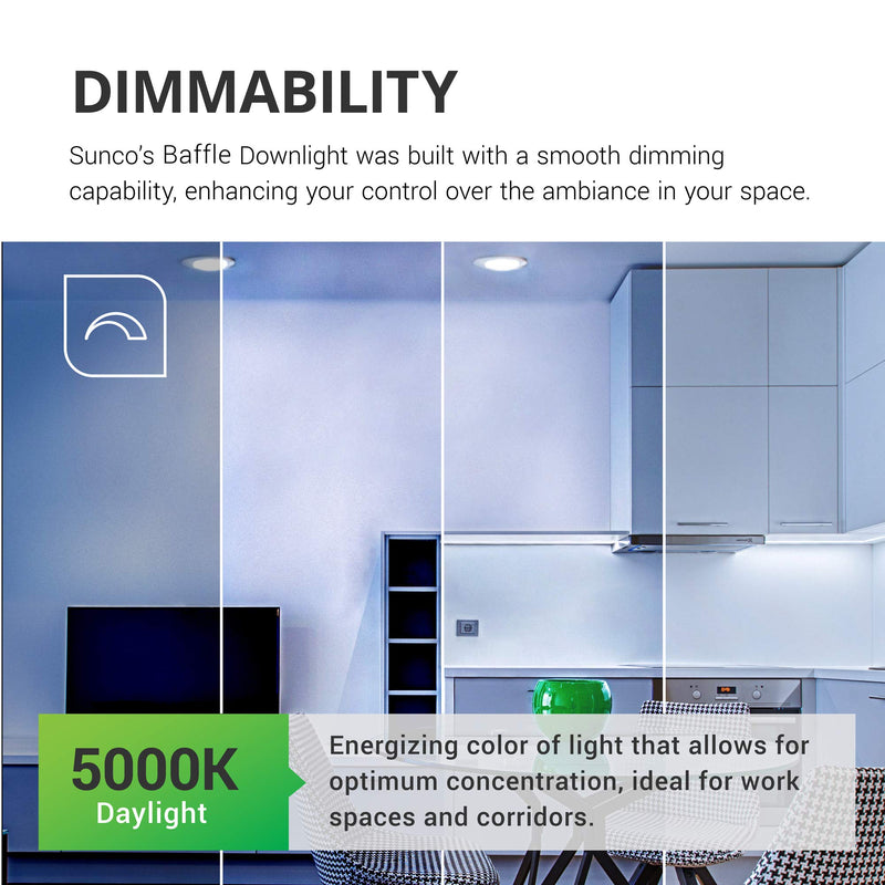Sunco Lighting 2 Pack 4 Inch LED Recessed Downlight, Baffle Trim, Dimmable, 11W=60W, 5000K Daylight, 660 LM, Damp Rated, Simple Retrofit Installation - UL + Energy Star