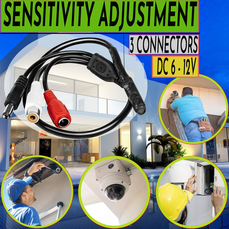 CCTV Microphone Security Outdoor Microphone Audio Microphone Tiny CCTV Surveillance Microphone RCA Microphone DVR with High Sensitive Preamp Amplified Pickup Device Mic for External Camera Sound