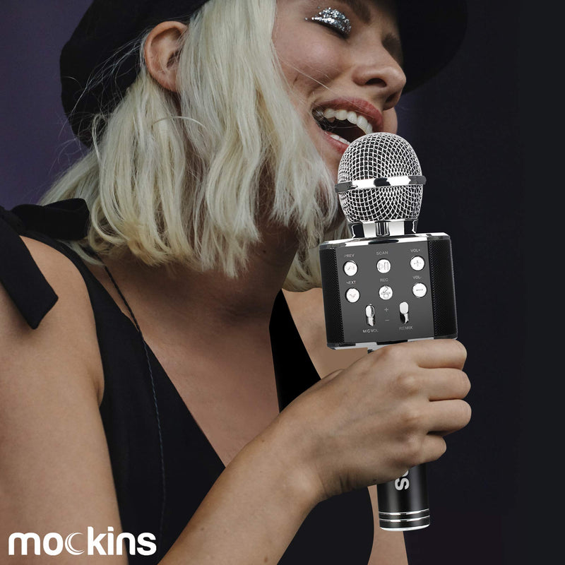 mockins Wireless Bluetooth Karaoke Microphone with Built in Bluetooth Speaker All-in-One Karaoke Machine | Compatible with Android & iOS iPhone - Black Color