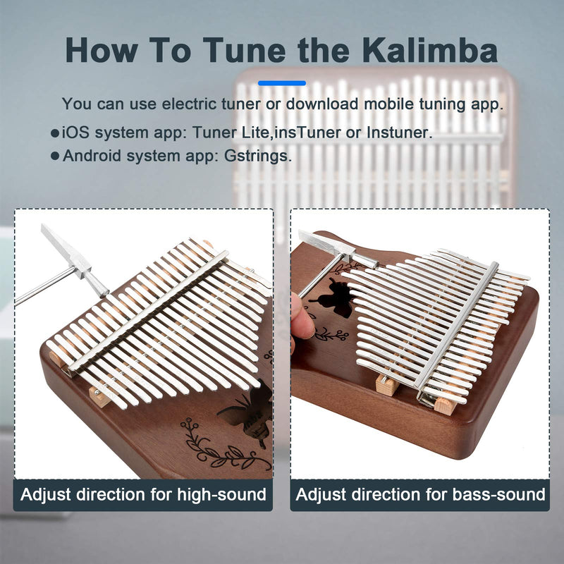 Kalimba Thumb Piano 21 Keys, Solid Wood Thumb Piano Mahogany Portable Finger Piano with Learning Instruction and Tune Hammer, Musical Instrument for Kids Adult Beginners