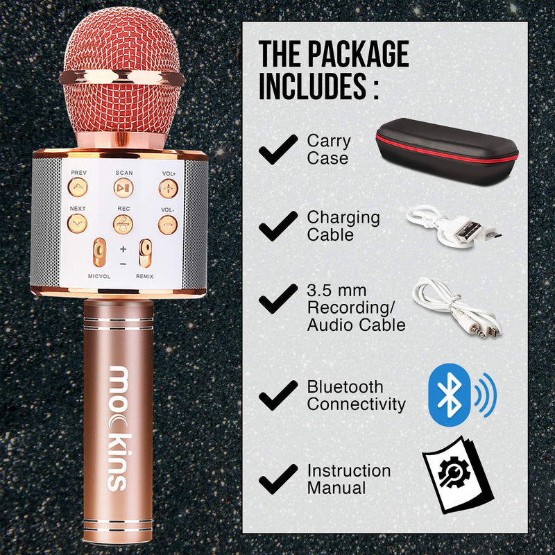 mockins Wireless Bluetooth Karaoke Microphone with Built in Bluetooth Speaker All-in-One Karaoke Machine | Compatible with Android & iOS iPhone - Rose Gold Color
