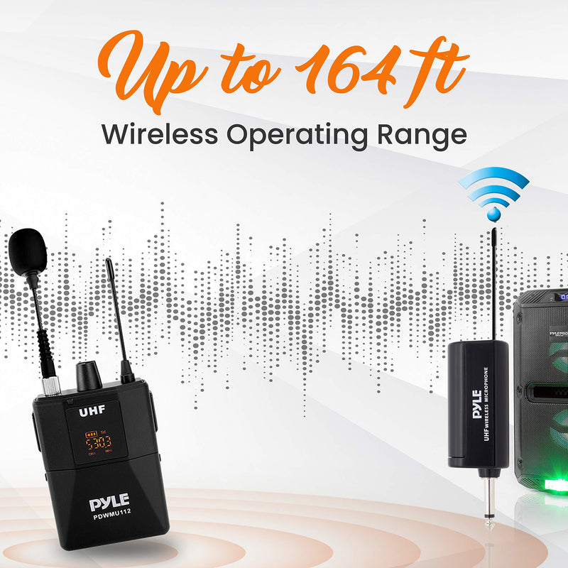UHF Wireless Microphone System Kit - Portable Professional Cordless Microphone Set Wireless Mic Kit w/Headset Mic, Lavalier Mic, Beltpack Transmitter, Receiver - Karaoke & Conference - Pyle  PDWMU112