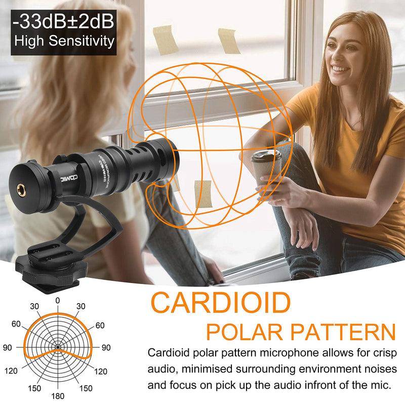 Comica CVM-VM10II Full Metal Compact On Camera Cardioid Directional Mini Shotgun Video Microphone for Smartphone iPhone,Huawei,DJI Osmo,SonyA9/A7RII/A7RSII,GH4/ GH5, and DSLR Camera(Black) Black
