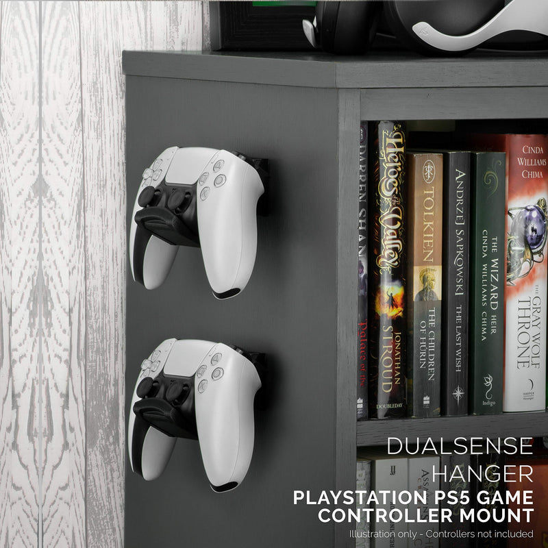 Game Controller Wall Mount (2 Pack) for PS5 DualSense Holder Hanger Stand Bracket for Playstation PS5 Gamepad, No Screws, Strong VHB Adhesive (Black), by Brainwavz