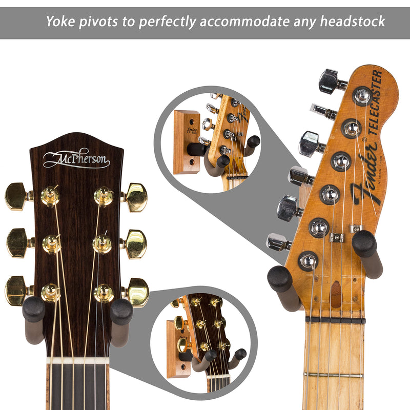 String Swing Guitar Hanger – Holder for Electric Acoustic and Bass Guitars – Stand Accessories for Home or Studio - Musical Instruments Safe without Hard Cases - Cherry Hardwood Wall Mount 2 Pack