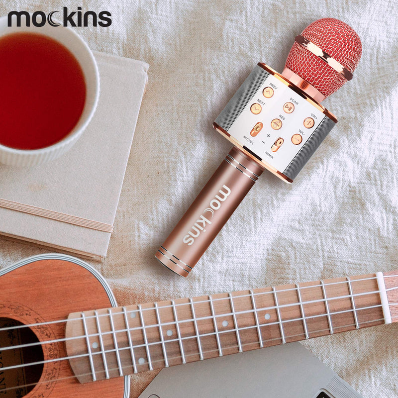mockins Wireless Bluetooth Karaoke Microphone with Built in Bluetooth Speaker All-in-One Karaoke Machine | Compatible with Android & iOS iPhone - Rose Gold Color
