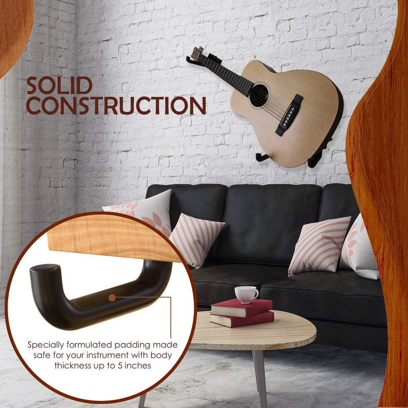 RawRock Horizontal Guitar Hanger Tilt and Display Your Guitar, Ukulele, Bass, Electric Guitar, Banjo at a Slanted Angle Sideways - Hang for easy access (Clear Finish) Clear Finish