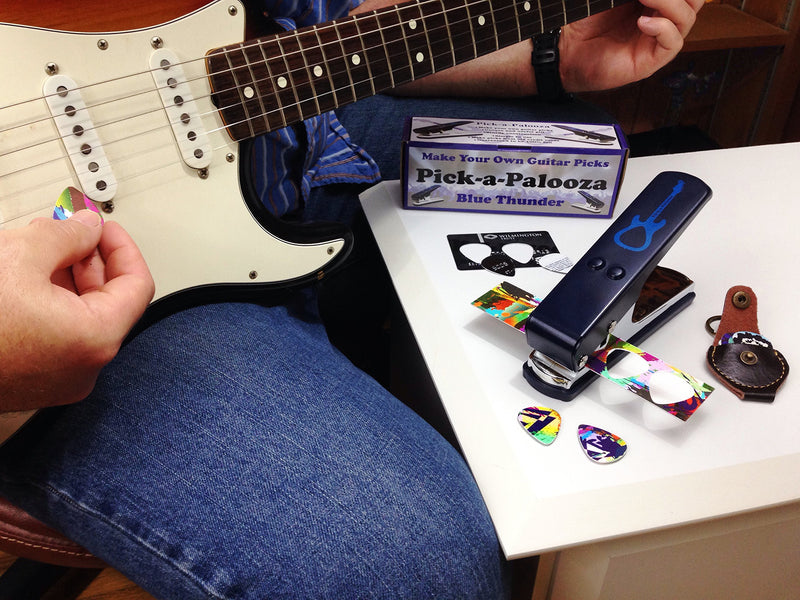 Pick-a-Palooza DIY Guitar Pick Punch with Leather Key Chain Pick Holder - Black