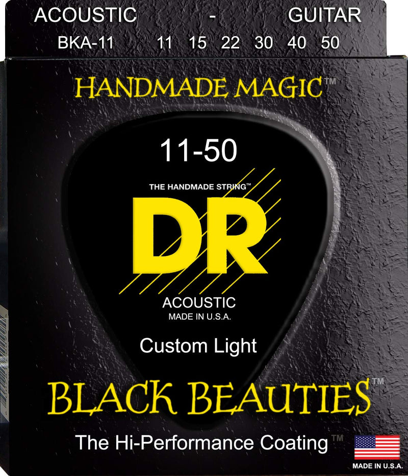 DR Strings Acoustic Guitar Strings, Black Beauties - Black Coated, 11-50
