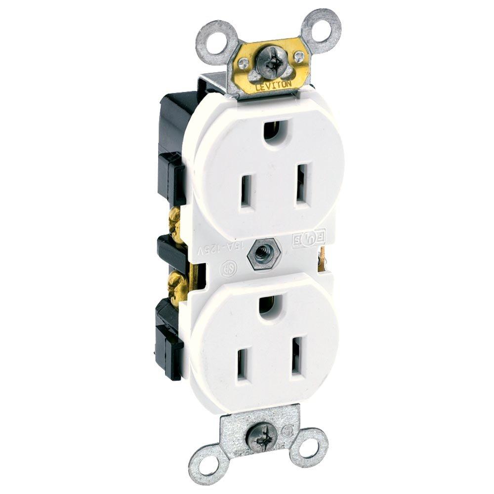 Leviton 5242-W 15 Amp, 125 Volt, Industrial Heavy Duty Grade, Duplex Receptacle, Straight Blade, Self Grounding, White