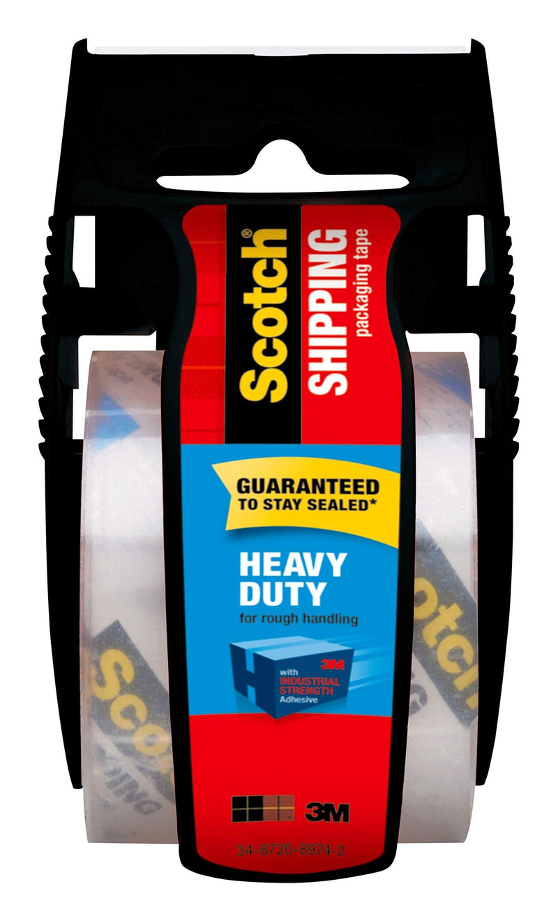Scotch Heavy Duty Packaging Tape, 1.88" x 19.4 yd, Designed for Packing, Shipping and Mailing, Strong Seal on All Box Types, 1.5" Core, Clear, 1 Roll with Dispenser (142-700-H) 1.88" x 19.4 yds