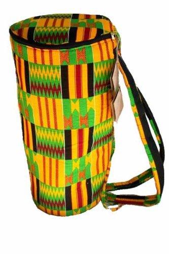 African Kente Print Djembe Bag - Backpack style case fits 12.5" x 22" djembe drums - Zip top opening