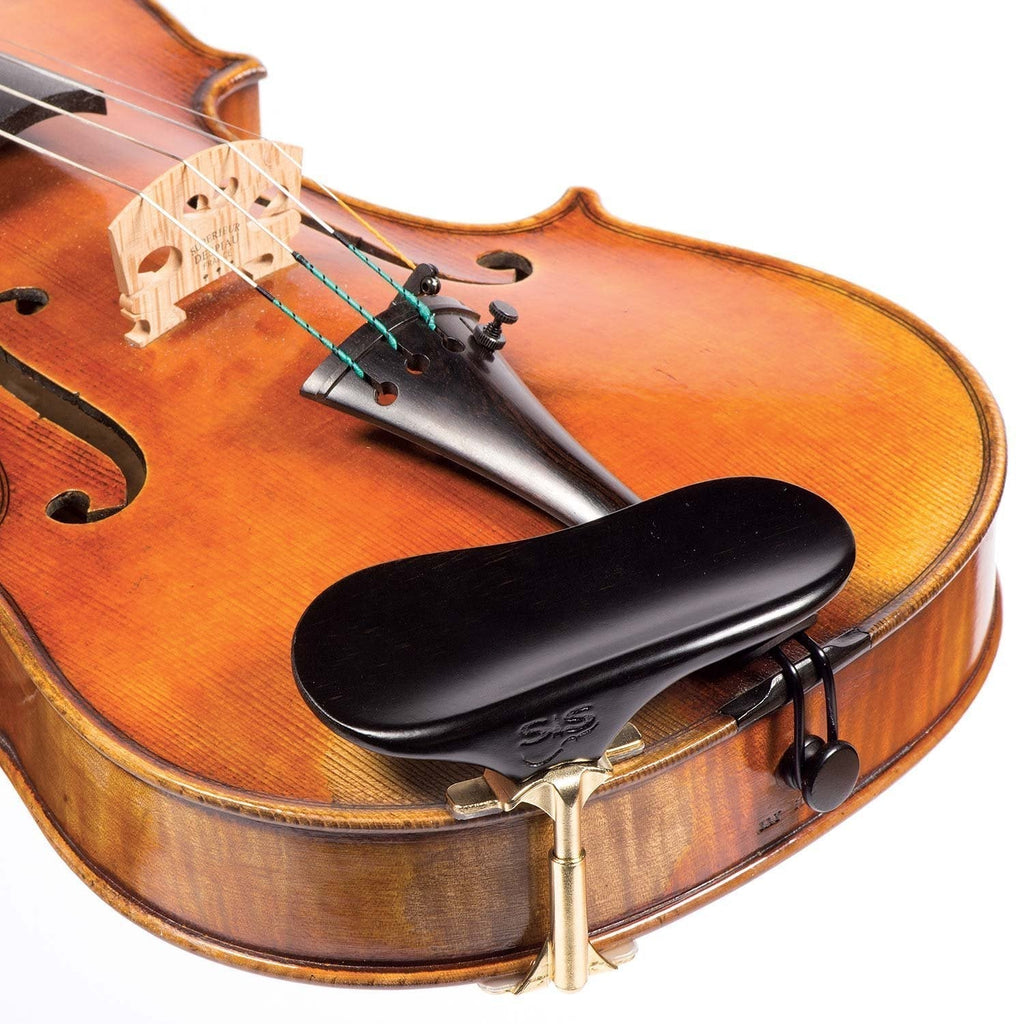 SAS Ebony Chinrest for 3/4-4/4 Violin or Viola with 24mm Plate Height and Gold-Plated Bracket