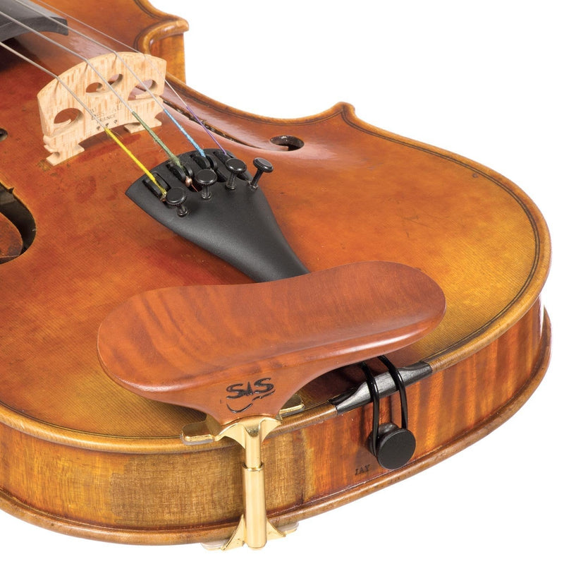 SAS Pearwood Chinrest for 3/4-4/4 Violin or Viola with 24mm Plate Height and Goldplated Bracket