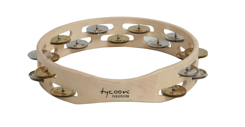 Tycoon Double Row Wooden Tambourine with Bright Mixed Jingles