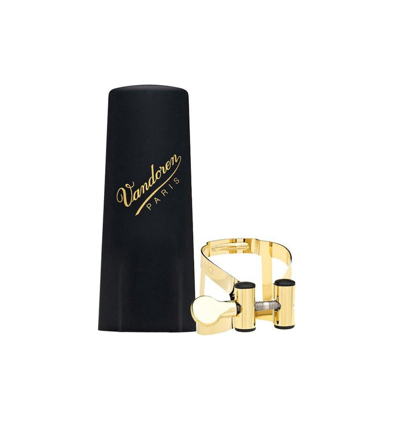 Vandoren LC56DP M/O Ligature and Plastic Cap for Soprano Saxophone; Gilded Finish Gold Gilded