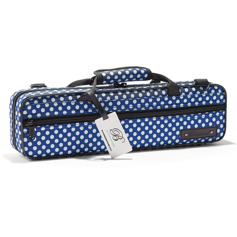 Beaumont "Blue Polka Dot" Flute Case With Shoulder Strap - C-Foot Flute Hard Case Cover - Lightweight Canvas C Case for Yamaha, Jupiter, Trevor James Flute Instrument Case Blue Polka Dot