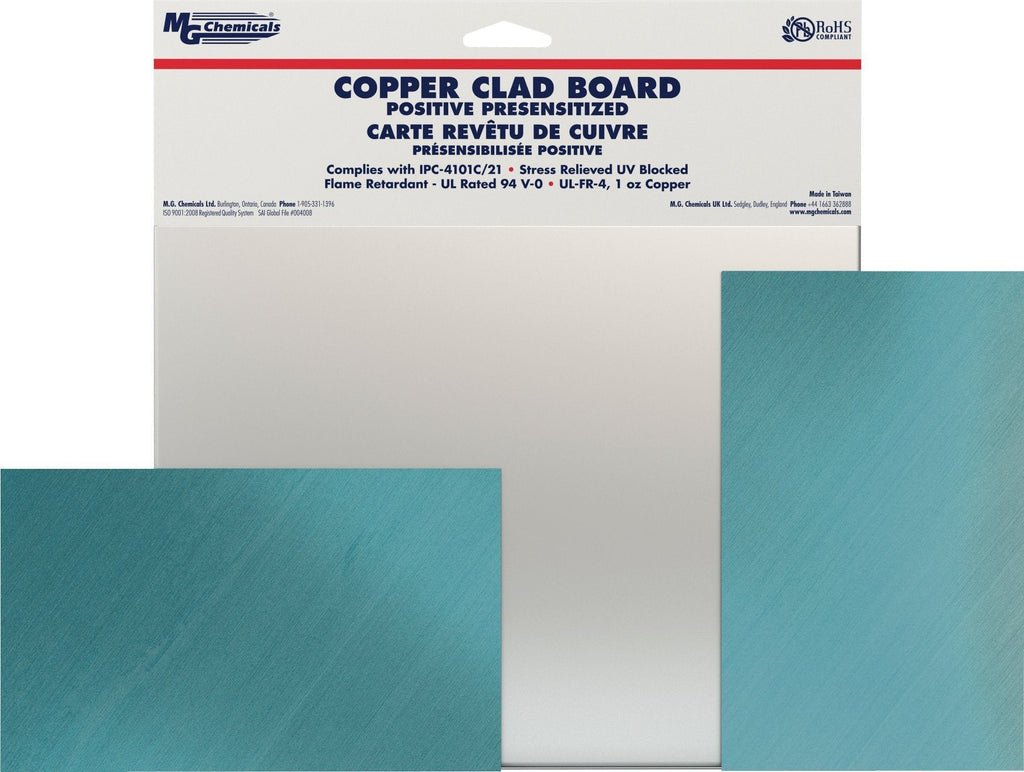 MG Chemicals 6" x 6" Positive Presensitized Copper Clad Board, Double Sided, 1 oz Copper, 1/16" Thick, FR4, cat# 650 6" x 6"