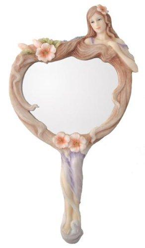 Top Collection 10.5" Art Nouveau Poppy Lady Hand Held Mirror- Antique Replica, Hand Painted Resin