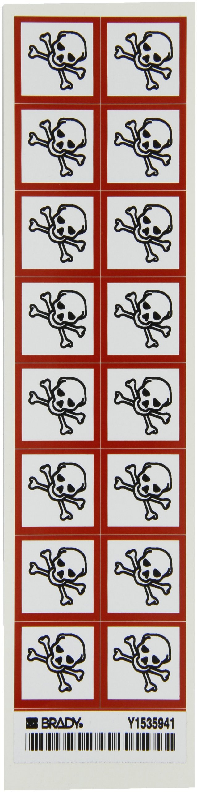 Brady 118846 Vinyl GHS Severe Toxic Picto Labels , Black/Red On White, 1" Height x 1" Width, Pictogram "Severe Toxic" (16 Labels, 1 Card per Package)