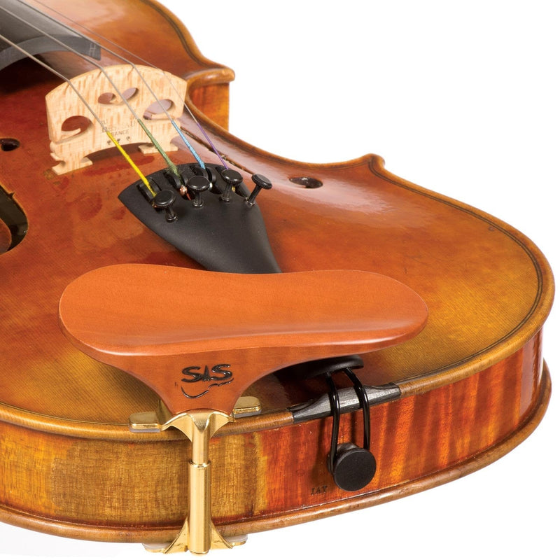 SAS Pearwood Chinrest for 3/4-4/4 Violin or Viola with 28mm Plate Height and Goldplated Bracket