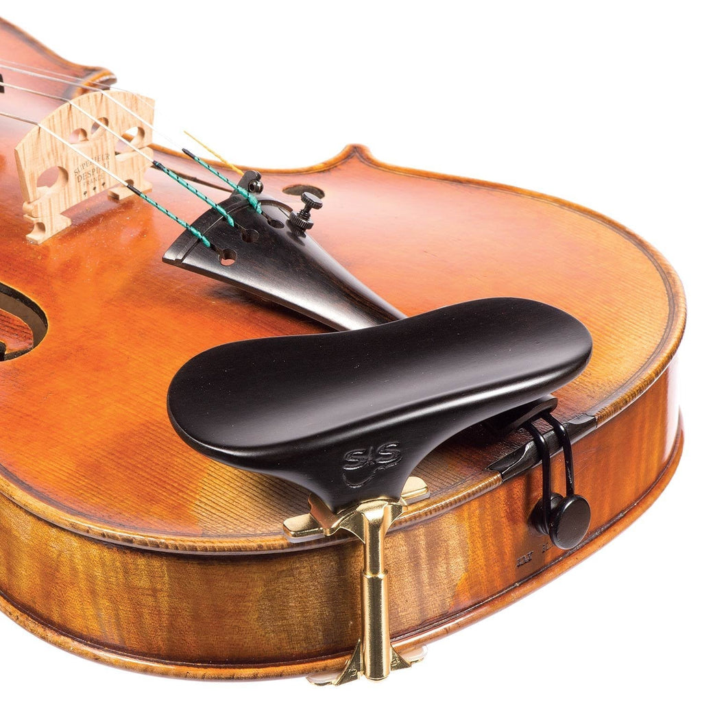 SAS Ebony Chinrest for 3/4-4/4 Violin or Viola with 28mm Plate Height and Goldplated Bracket