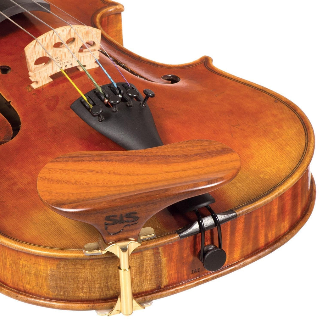 SAS Rosewood Chinrest for 3/4-4/4 Violin or Viola with 32mm Plate Height and Goldplated Bracket
