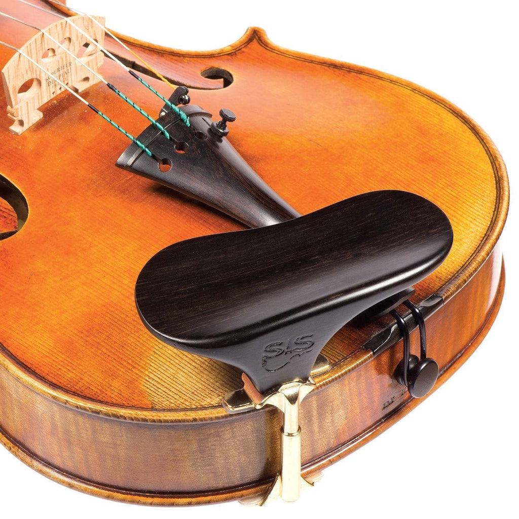 SAS Ebony Chinrest for 3/4-4/4 Violin or Viola with 35mm Plate Height and Goldplated Bracket