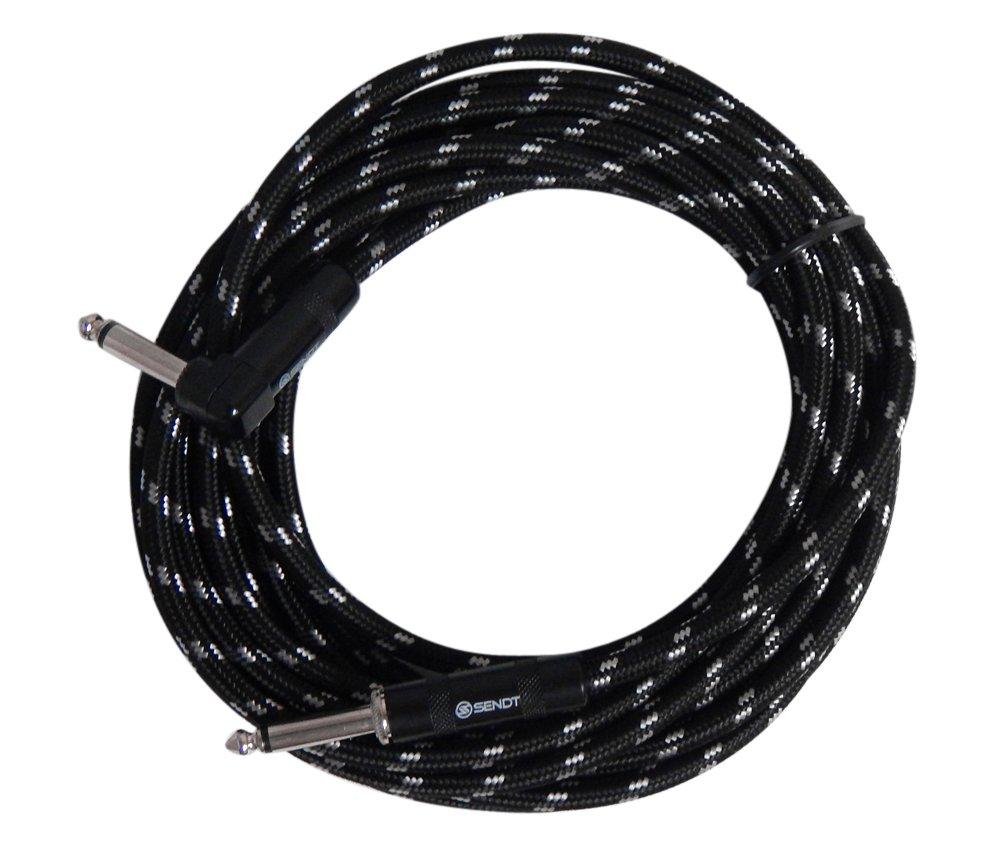 Sendt 15 foot 1/4 inch (6.3mm) Male to Right Angle Male Mono Nylon Braided Guitar/Bass/Instrument Cable 15 Ft