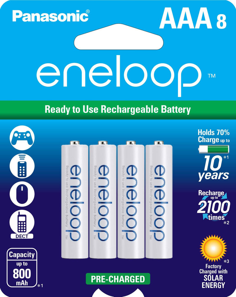 Panasonic BK-4MCCA8BA eneloop AAA 2100 Cycle Ni-MH Pre-Charged Rechargeable Batteries, 8 Pack Standard