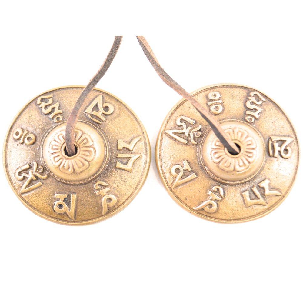 Silver Sky Imports Om Mani Padme Hum Tibetan Gong Tingsha Cymbals - Medium
