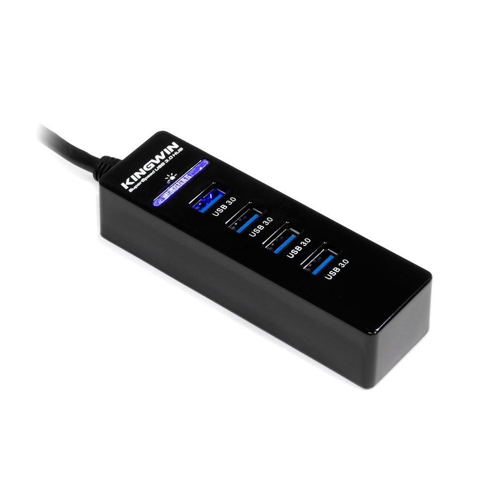 Kingwin 4-Port USB 3.0 Hub w/LED for MacBook, Mac Pro/Mini, iMac, Chromebook, Surface Pro, USB Flash Drives, Mobile SSD, Notebook PC, XPS, and More, Black (KW-HUB-4U3) 4 Port (Black)