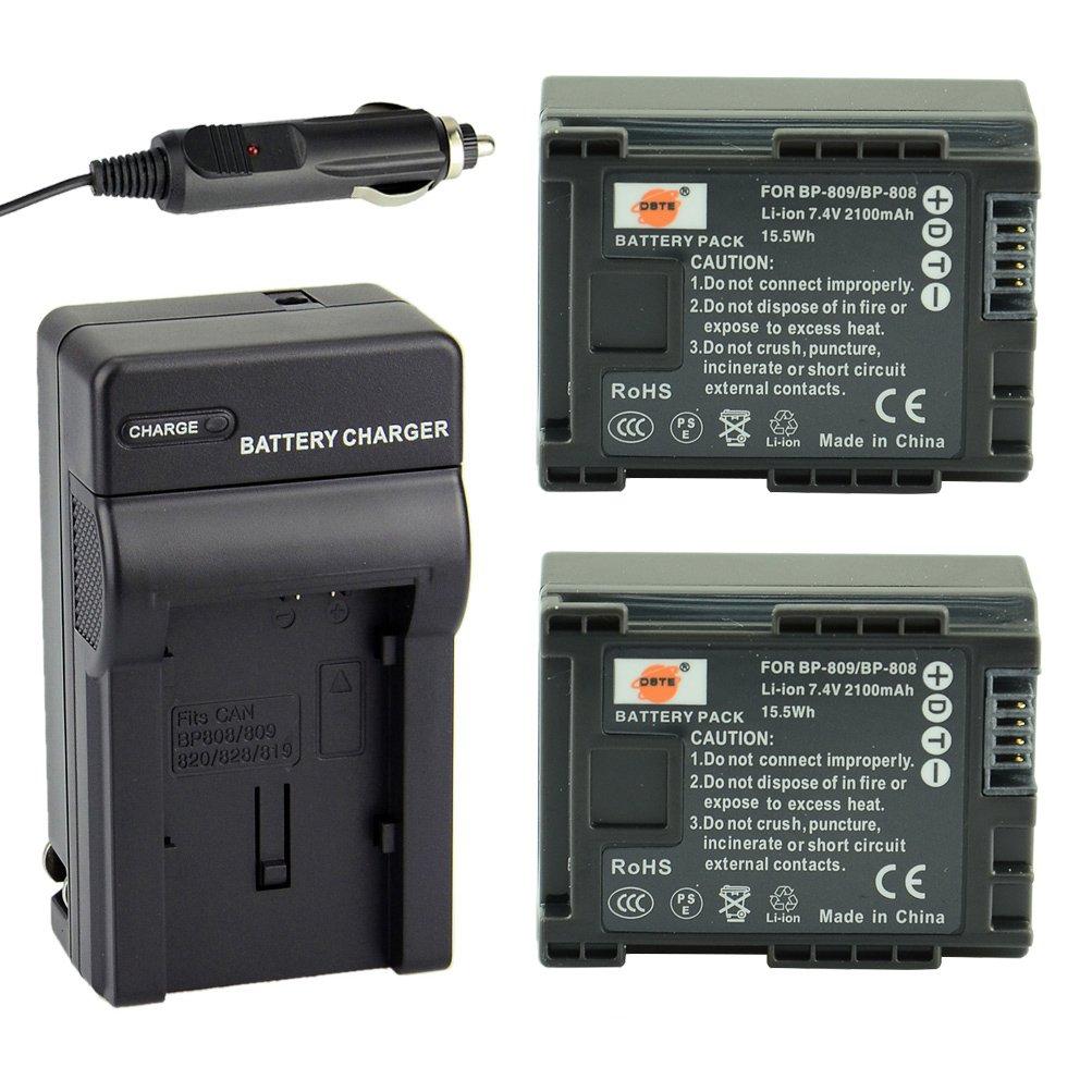 DSTE 2X BP-808 Battery + DC26 Travel and Car Charger Adapter for Canon FS406 HFM400 HF100 M300 S100 S200 FS36 FS37 HF200 HFS11 HF100 HF20 HG21 Camera as BP-809 BP-819 BP-827