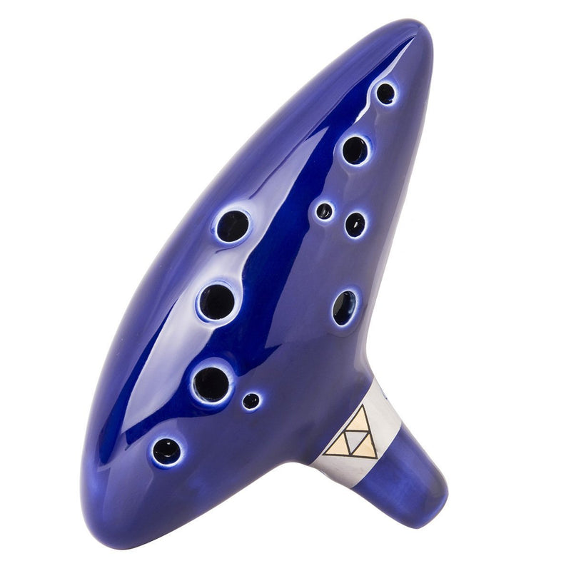 TOTMC Legend of Zelda Ocarina of Time Triforce Link 12 Hole Alto C Mediant Tone Ocarina Zelda Cosplay Ceramic Replica + Textbook BLUE