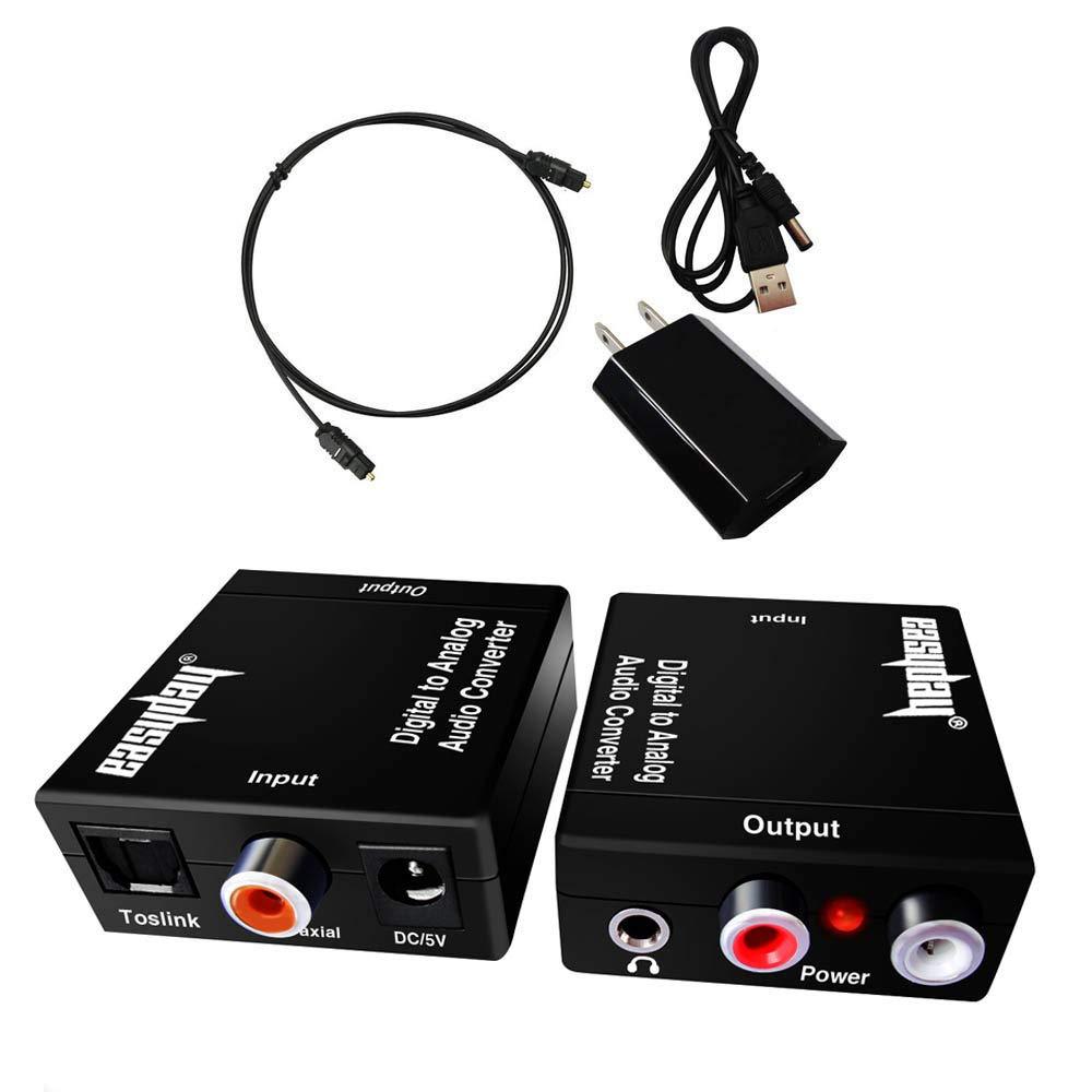 Easyday Digital to Analog Audio Converter with Digital Optical Toslink and S/pdif Coaxial Inputs and Analog RCA and AUX 3.5mm (Headphone) Outputs - 5 Foot Heavy Duty Optical Toslink Cable