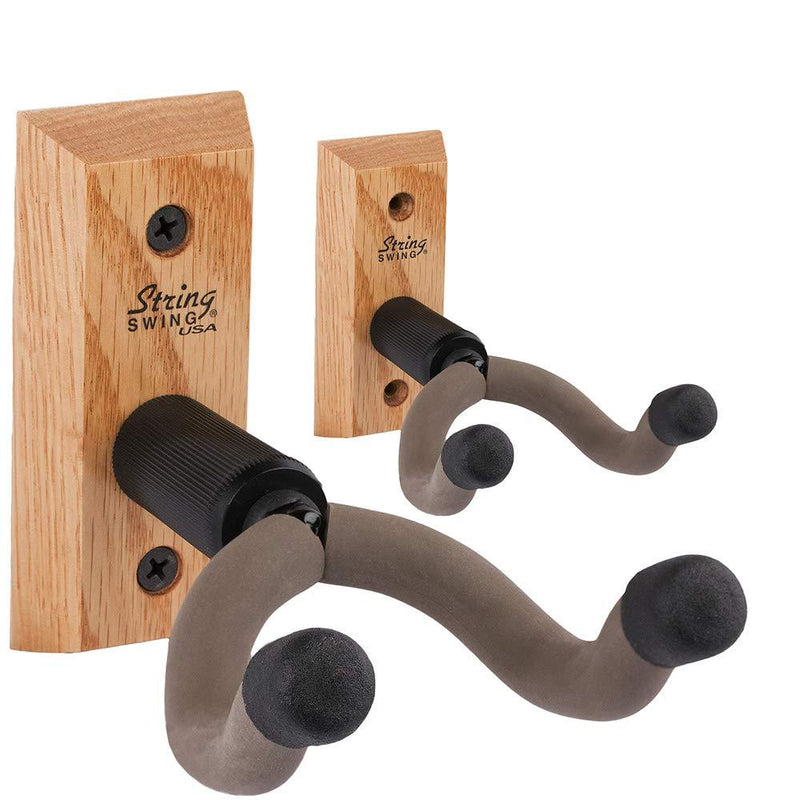 String Swing Guitar Hanger – Holder for Electric Acoustic and Bass Guitars – Stand Accessories Home or Studio Wall - Musical Instruments Safe without Hard Cases – Oak Hardwood CC01K-O 2-Pack