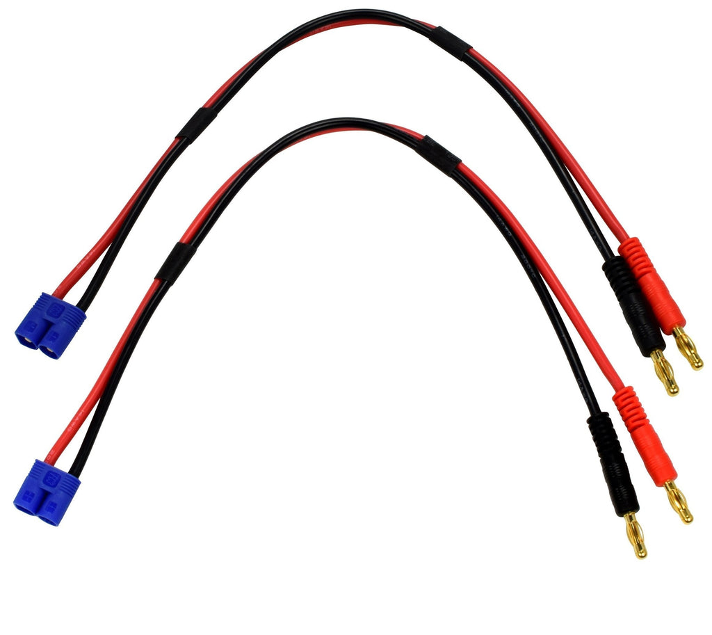 EC3 Connector Plug -> 4mm Banana Plugs Battery Charge Lead Adapter Cable - 2 Pack - Apex RC Products #1405