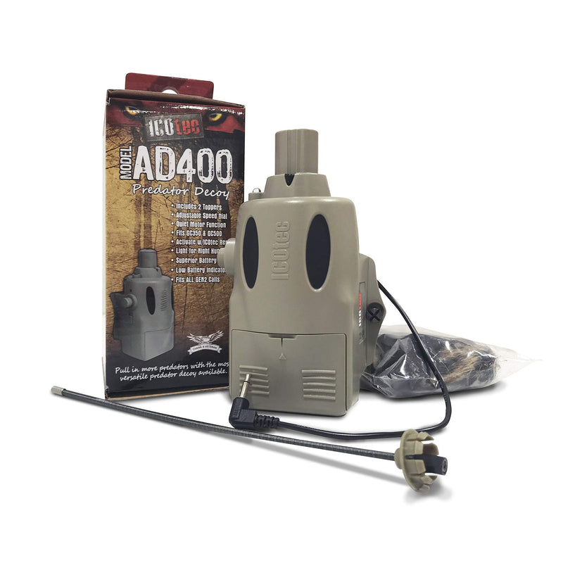 Icotec AD400 Electronic Predator Decoy – Lightweight, Compact, and Quiet – Includes Speed Dial, Intermittent Motion, LED Lights, 2 Quick Change Toppers – for Use GC300, GC320, GC350 and GC500