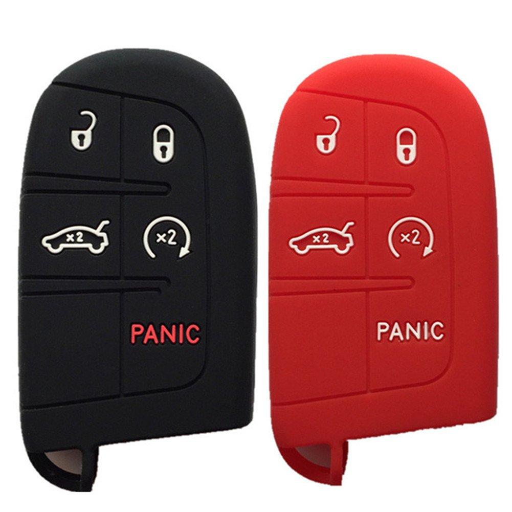 Black and Red Key Case Cover Jacket Silicone Rubber Fob Keyless Remote Holder Skin fit for JEEP FIAT DODGE Smart Remote Key Case Black and Red