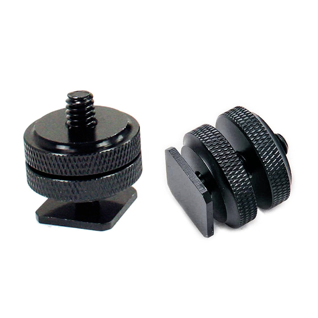 Action Mount - 2 Pieces of 1/4-Inch 20 Tripod Screw to Hot Shoe Adapter (x2) for use with Camera, Phone Mount, Lighting, or Monitor (Black)
