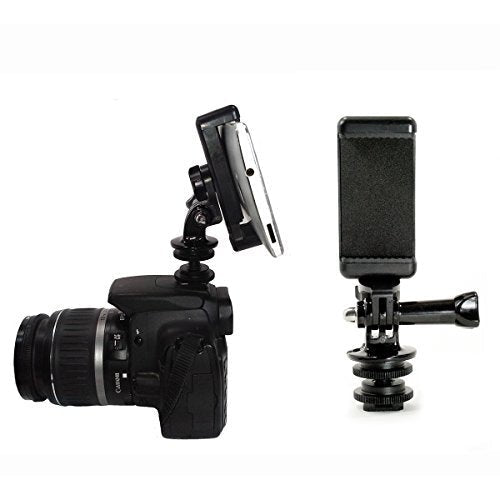Action Mount - 1/4-20 Inch Tripod Screw to Hot Shoe Adapter with Attachable Phone Mount for use with DSLR Camera. Or Use Hot Shoe Adapter by Itself for Lighting, or Monitor (Black)