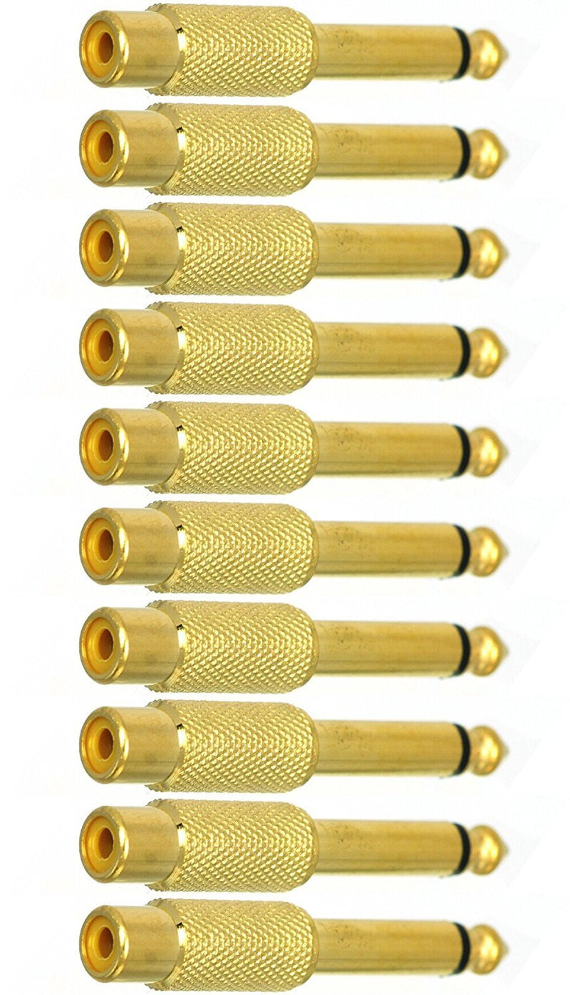 CESS 6.35mm 1/4inch Male Mono Plug to RCA Female Audio Adapter Connector - 6.35mm Mono Male to RCA Female (LW) (10 Pack)