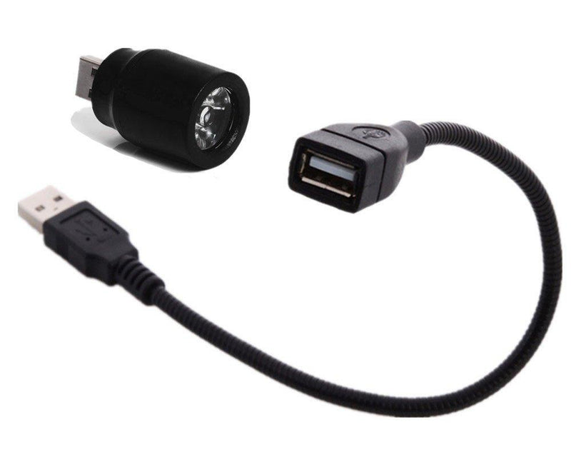 yueton Plastic USB LED Light Lamp Socket Spotlight Flashlight Emergency Light White Light Base with Bendable USB Extension Cord Cable for PC Computer, Laptop, Power Bank, Multipurpose Use (Black)